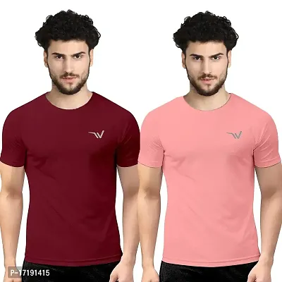 V2 FASHION Men's Round Neck Half Sleeves Regular Dry Fit Gym Sports T-Shirt {Pack of 2} Maroon-Pink