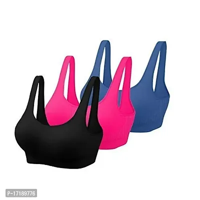 V2 FASHION Women's Nylon, Cotton Non Padded Wire Free Sports, Seamless Air Bra (vsport_Black, Pink, Blue_Free Size)