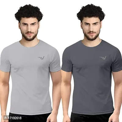 V2 FASHION Men's Round Neck Half Sleeves Regular Dry Fit Gym Sports T-Shirt {Pack of 2}-thumb0