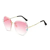 UV400 Protective Sunglasses for Women Stylish with Storage Box Glasses Cloth, Rimless Diamond (PINK)-thumb1