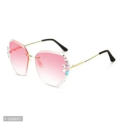 UV400 Protective Sunglasses for Women Stylish with Storage Box Glasses Cloth, Rimless Diamond (PINK)-thumb2