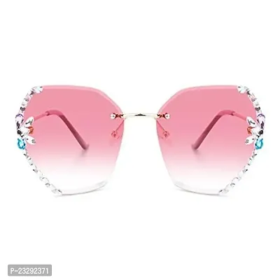 UV400 Protective Sunglasses for Women Stylish with Storage Box Glasses Cloth, Rimless Diamond (PINK)-thumb3