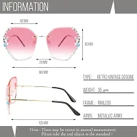 UV400 Protective Sunglasses for Women Stylish with Storage Box Glasses Cloth, Rimless Diamond (PINK)-thumb3