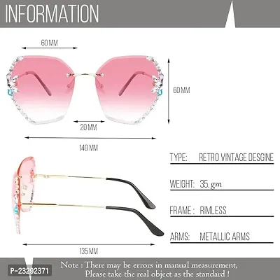UV400 Protective Sunglasses for Women Stylish with Storage Box Glasses Cloth, Rimless Diamond (PINK)-thumb4