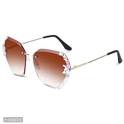 UV400 Protective Sunglasses for Women Stylish with Storage Box Glasses Cloth, Rimless Diamond (PINK)-thumb0