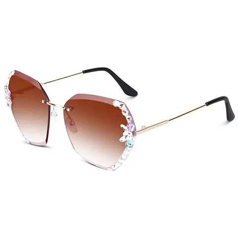 UV400 Protective Sunglasses for Women Stylish with Storage Box Glasses Cloth, Rimless Diamond (PINK)