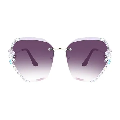 UV400 Protective Sunglasses for Women Stylish with Storage Box Glasses Cloth, Rimless Diamond (Blue)