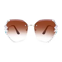 UV400 Protective Sunglasses for Women Stylish with Storage Box Glasses Cloth, Rimless Diamond Cutting Lens with Stone-thumb2