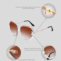 UV400 Protective Sunglasses for Women Stylish with Storage Box Glasses Cloth, Rimless Diamond Cutting Lens with Stone-thumb3