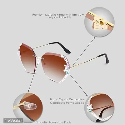 UV400 Protective Sunglasses for Women Stylish with Storage Box Glasses Cloth, Rimless Diamond Cutting Lens with Stone-thumb4