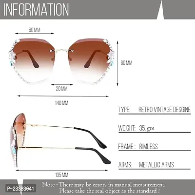 UV400 Protective Sunglasses for Women Stylish with Storage Box Glasses Cloth, Rimless Diamond Cutting Lens with Stone-thumb5