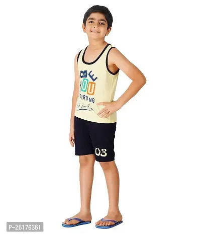 Cool Mark Boys Cotton Printed Tank Top and Short Set (Yellow::NavyBlue)-thumb4