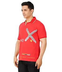 Cool Mark Men's Stylish Cotton Polo Neck Printed T-Shirt (Red)-thumb2