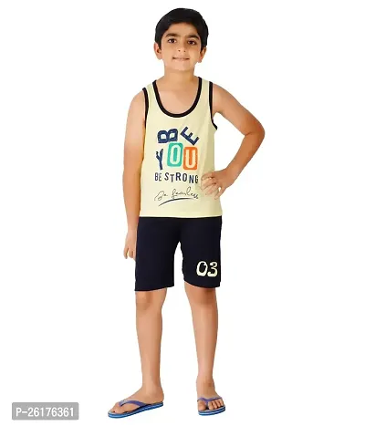 Cool Mark Boys Cotton Printed Tank Top and Short Set (Yellow::NavyBlue)-thumb0