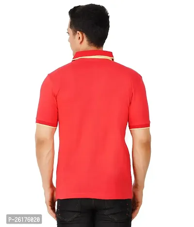 Cool Mark Men's Stylish Cotton Polo Neck Printed T-Shirt (Red)-thumb2