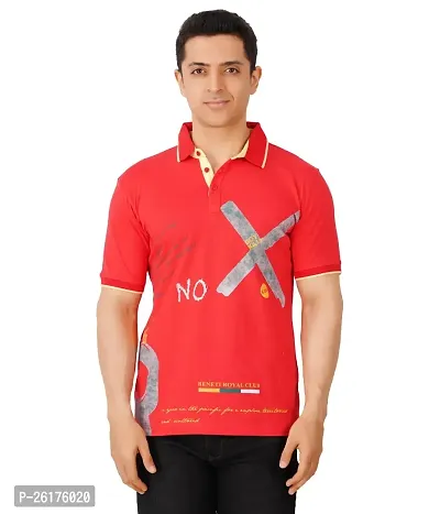 Cool Mark Men's Stylish Cotton Polo Neck Printed T-Shirt (Red)-thumb0