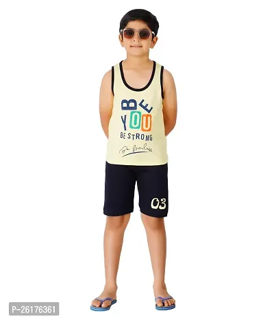 Cool Mark Boys Cotton Printed Tank Top and Short Set (Yellow::NavyBlue)-thumb3