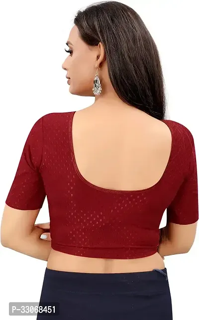 Round Neck Dobby Cotton Lycra Stretchable Elbow Sleeve Readymade Saree Blouse for Women-thumb3