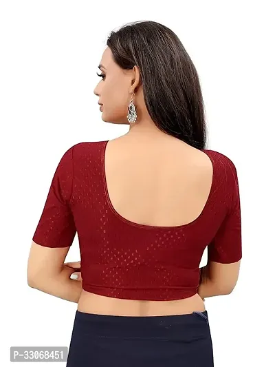 Round Neck Dobby Cotton Lycra Stretchable Elbow Sleeve Readymade Saree Blouse for Women-thumb2