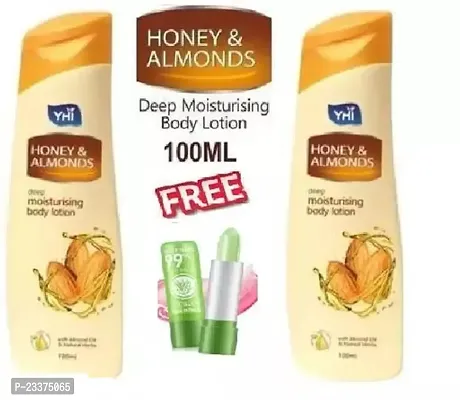 Yhi's 100 ml honey almond body lotion (PACK OF 2) with free aloe vera lip balm