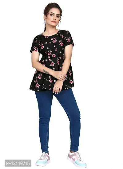 Elegant Black Crepe Printed Top For Women-thumb0