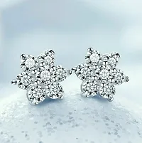 Women Silver Plated Snowflake Rhinestone Stud Earrings-thumb1