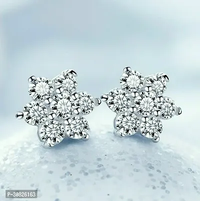 Women Silver Plated Snowflake Rhinestone Stud Earrings-thumb2