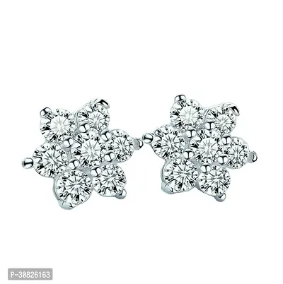 Women Silver Plated Snowflake Rhinestone Stud Earrings-thumb0