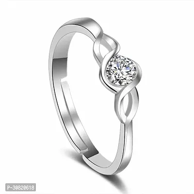 Women Silver Plated Sparkling Stone Adjustable Ring