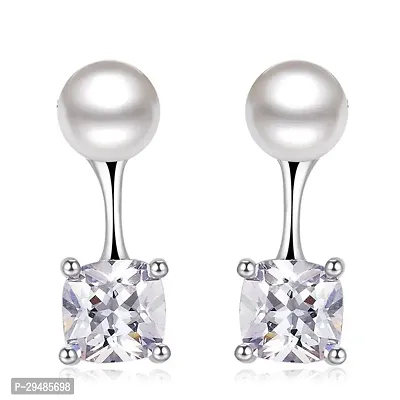 Womens Silver Plated Pearl Crystal Stone Stud Earrings-thumb0