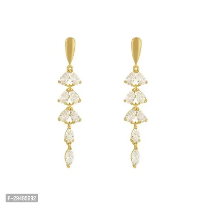 Womens Tassel Leaf Drop Earrings Studded With Zirconia