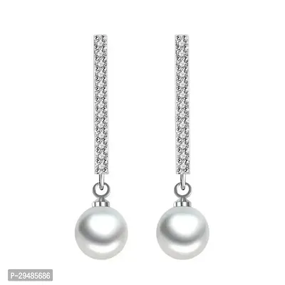 Womens Silver Plated Pearl Dangled Earrings With Cubic Zirconia