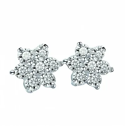 Womens Plated Snowflake Rhinestone Stud Earrings