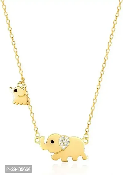 Womens Gold Plated Cute Mom And Baby Elephant Crystal Necklace