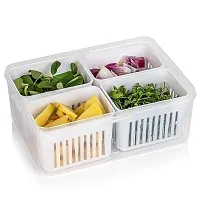 Set of 4 Divided Food Serving Tray with Lids Fridge Storage Boxes Refrigerator plastic Storage Basket (4 Compartment )-thumb1