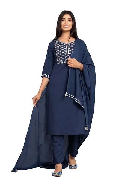 Stylish Gotta Patti Work Kurta And Pant With Dupatta Set For Women