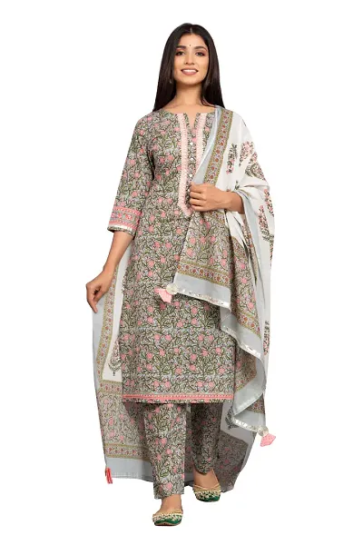 Stylish Embroidered Rayon Kurta Bottom And Dupatta Set For Women