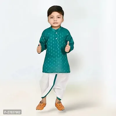 Stylish Green Cotton Blend Printed Kurta and Dhoti Pant Set For Boys-thumb0