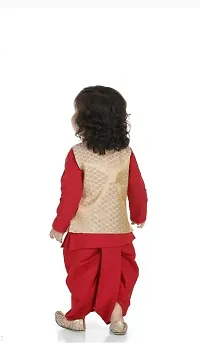 Stylish Red Cotton Blend Self Pattern Ethnic Jacket, Kurta and Dhoti Pant Set For Boys-thumb1