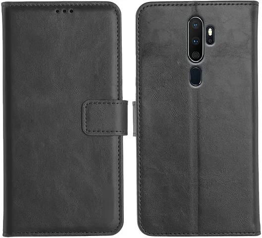 Cloudza Oppo A9 2020 Flip Back Cover | PU Leather Flip Cover Wallet Case with TPU Silicone Case Back Cover for Oppo A9 2020 Bk