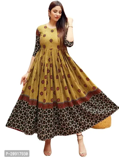 Khushank Women and Girls Rayon Fabric Printed Kurti Gown Anarkali with Handwork Kurti for Women