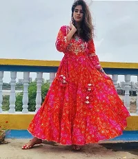 Khushank Woman's  Girl's Rayon Fabric Long Anarkali Kurti Pink Size-L-thumb1