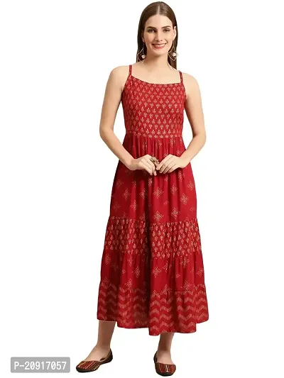 Khushank Women and Girls Rayon Fabric Printed Kurti Gown Anarkali with Handwork Kurti for Women