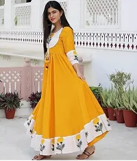 Khushank Women and Girls Rayon Fabric Printed Kurti Gown Anarkali with Handwork Kurti for Women-thumb4