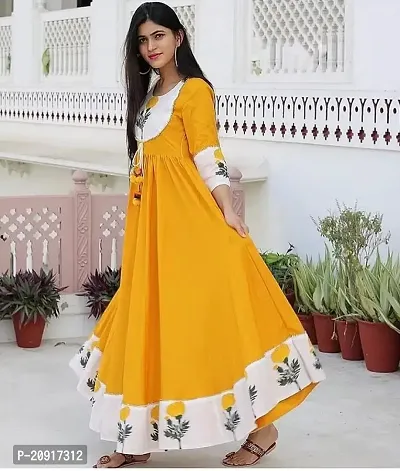 Khushank Women and Girls Rayon Fabric Printed Kurti Gown Anarkali with Handwork Kurti for Women-thumb5