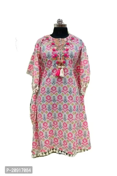 Khushank Woman's  Girl's Rayon Fabric Kaftan Kurti Pink Size-XL