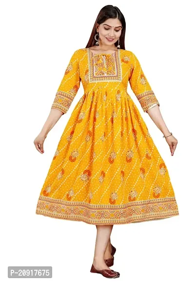Khushank Women and Girls Rayon Fabric Printed Kurti Gown Anarkali with Handwork Kurti for Women-thumb0