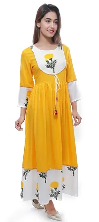 Khushank Women and Girls Rayon Fabric Kurti Gown Anarkali with Handwork Kurti for Women