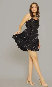 Khushank Rayon Black Polka Dot Mini Dress for Woman's and Girl's Size -40-thumb1