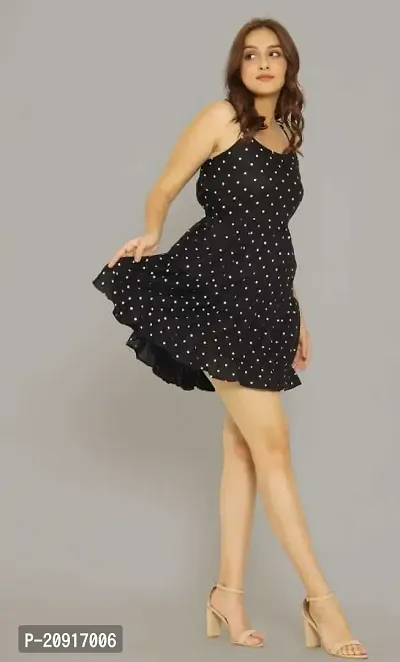 Khushank Rayon Black Polka Dot Mini Dress for Woman's and Girl's Size -40-thumb2